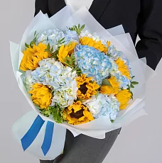 Букет Гортензии и подсолнухи