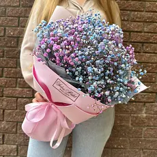 Букет живых цветов из радужной гипсофилы