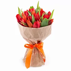 Букет из Тюльпанов Красно-Оранжевых 19 шт