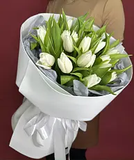 Букет живых цветов из 21 Белого тюльпана
