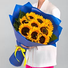 9 Подсолнухов в голубой упаковке