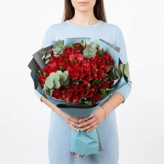 25 Альстромерий с эвкалиптом в упаковке