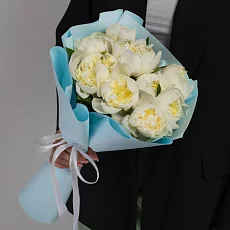 9 Белых Пионов в упаковке