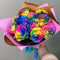 9 радужных роз 
