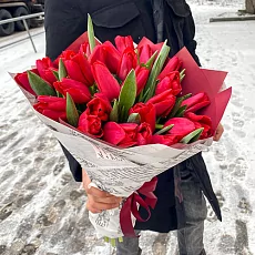 Букет 27 рубиновых тюльпанов