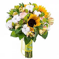 Букет невесты с подсолнухами и хлопком