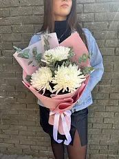 Букет живых цветов из одноголовой хризантемы