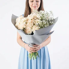 15 Белых Гвоздик и Гипсофила