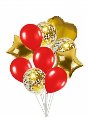 Фонтан из воздушных шаров "Красный-золото" , 10 шт