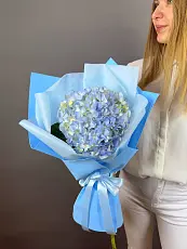 Букет живых цветов из голубой гортензи