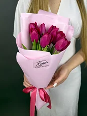 7 Малиновых Тюльпанов в упаковке