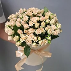 Кустовые бежевые розы в коробке