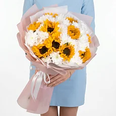 Подсолнухи и Хризантемы Кустовые Белые