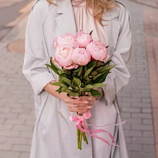 5 Пионов нежного цвета