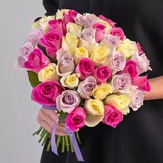 45 Бело-Розово-Сиреневых Роз 40 см