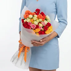 Букет из 15 Разноцветных роз