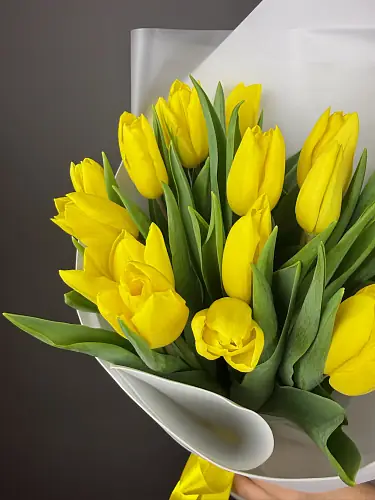 На фото №3 Букет 17 Желтых тюльпанов