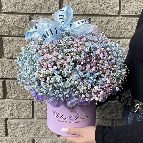 На фото №3 Гипсофила в шляпной коробке