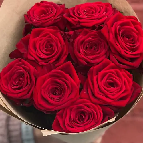 На фото №2 Красные розы премиум 9 штук
