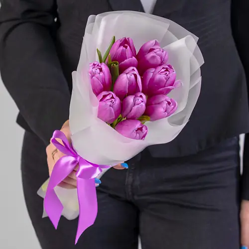 9 Сиреневых Тюльпанов в упаковке 