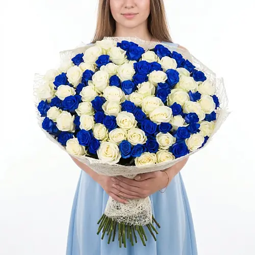 101 роза Нежный микс в упаковке