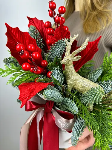 На фото №2 Новогодняя коробка с туей и нобилисом 