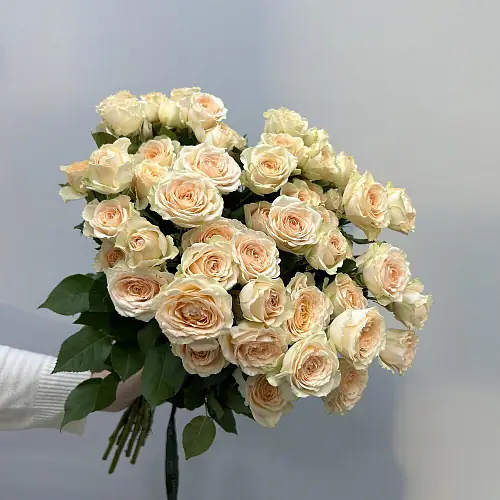 На фото №2 11 Кремовых кустовых роз