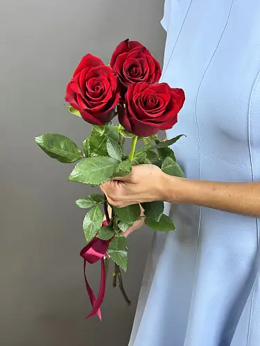На фото №3 3 красные розы Эквадор