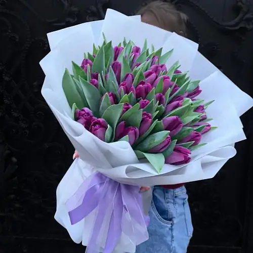 51 Сиреневый Пионовидный тюльпан в дизайнерской упаковке 