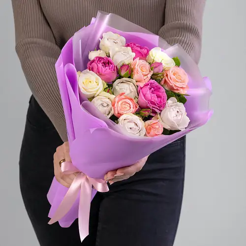 11 Кустовых Пионовидных Роз Микс