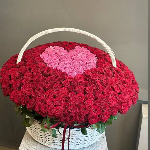 Красные розы сердце в корзине из 501 шт
