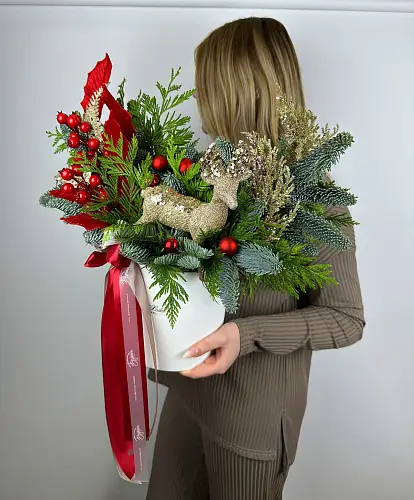 На фото №2 Новогодняя коробка с нобилисом и туей 