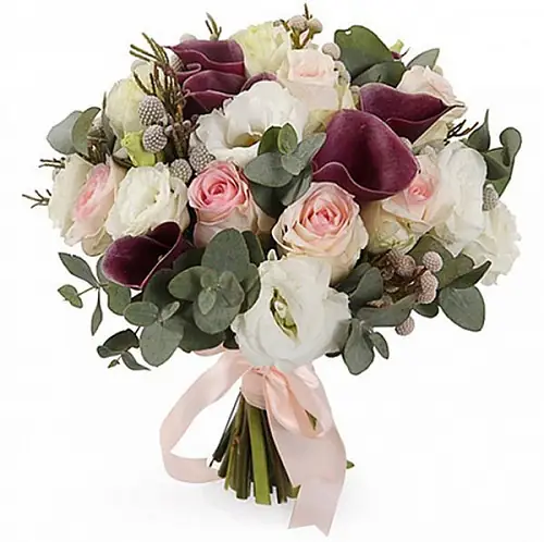 Композиция невесты с каллами и розами