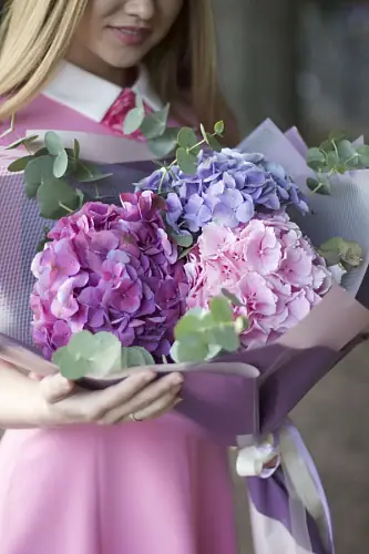 Букет из 3 разноцветных гортензий 