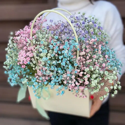 На фото №2 Разноцветная гипсофила в сумке 