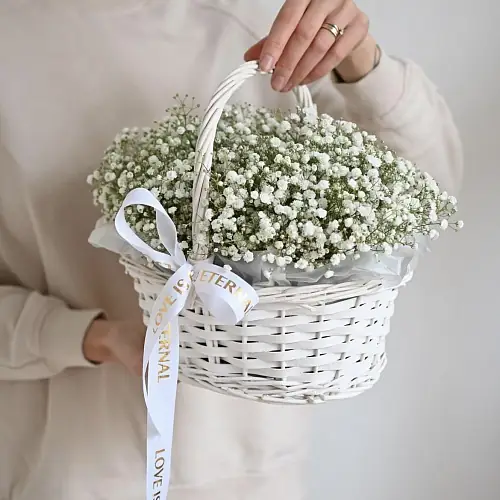 9 Белоснежных гипсофил в корзине 