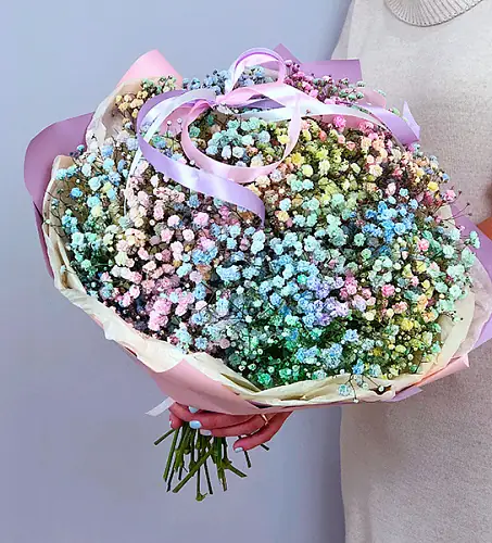 Стильный Букет из гипсофилы "Радуга"