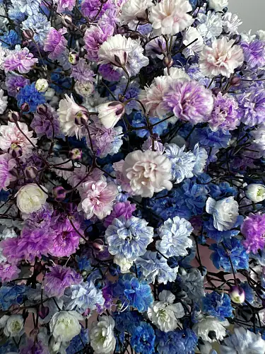 На фото №2 Шляпная коробка с радужной гипсофилой